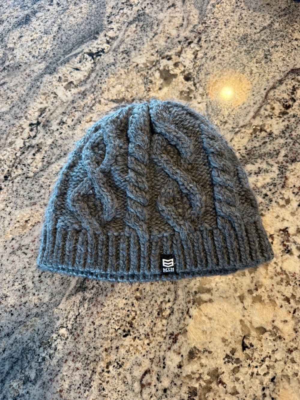 MtnOps Gray Cable Knit Beanie with Ribbed Cuff
